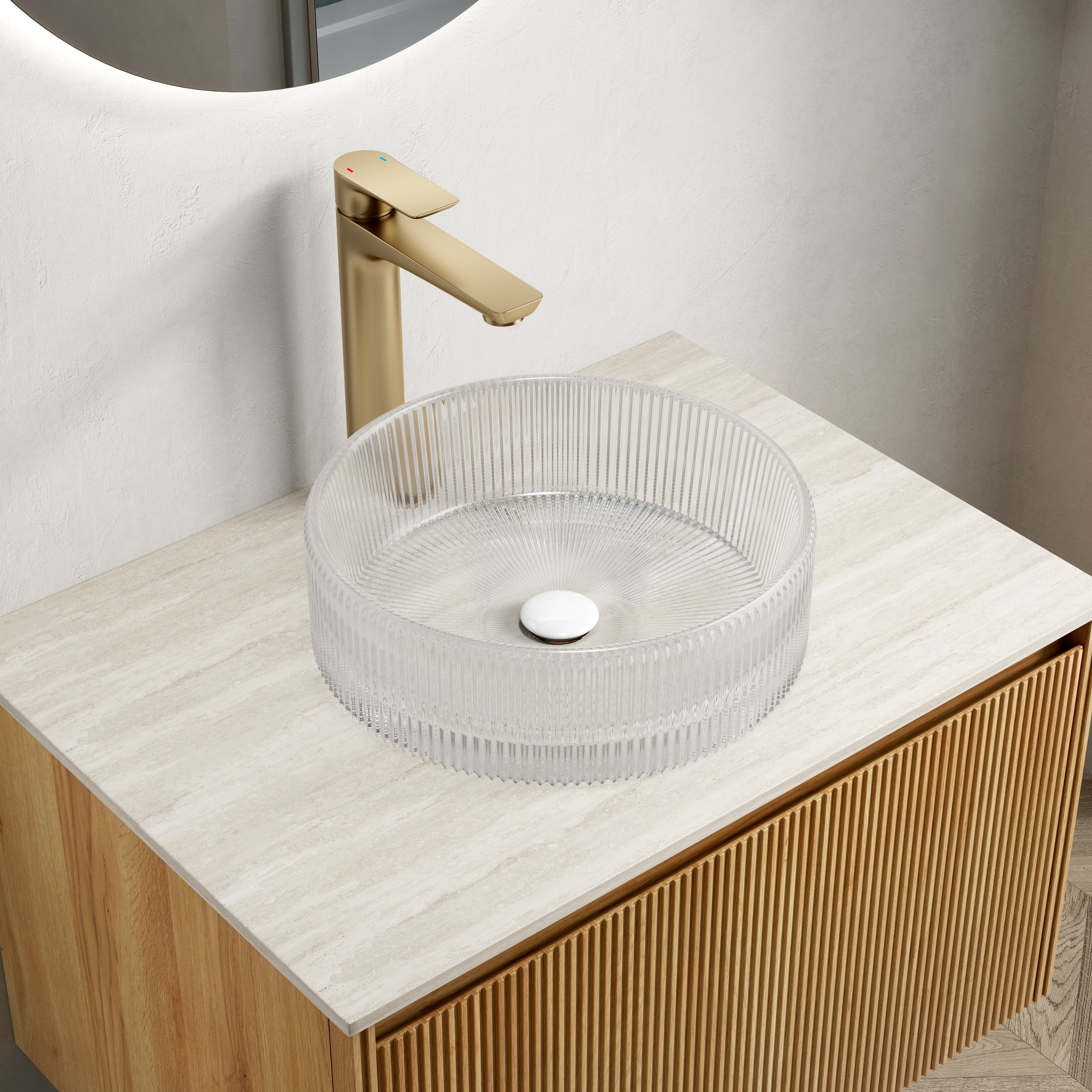 36cm Washbasin, Round Countertop Sink without Tap, Crystal Glass Transparent