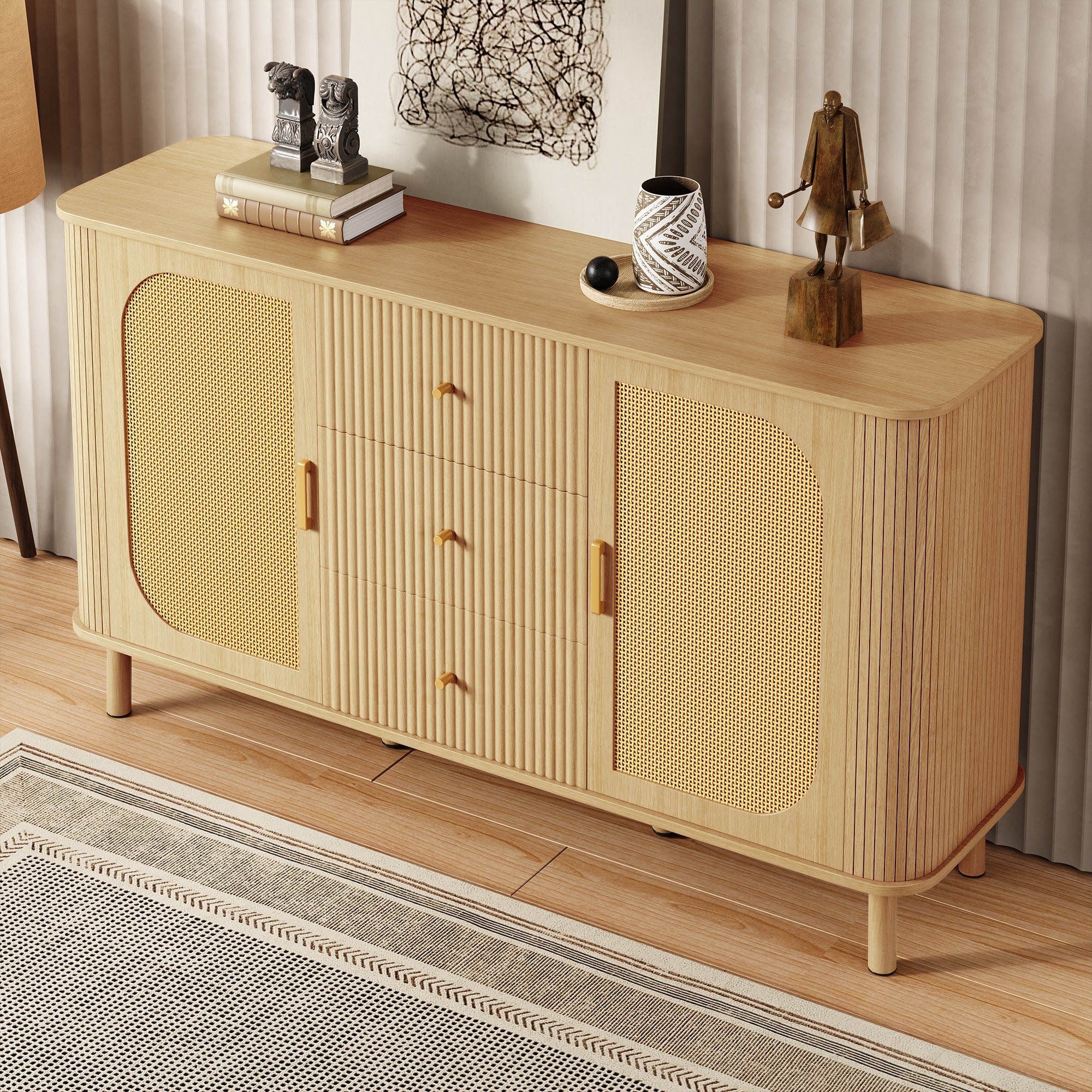 Sideboard, Drawers Shelves Metal Legs, Wood Look