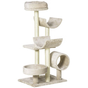 Katzenkratzbaum, Kletterbaum mit Spielzeug & Tunnel, Beige