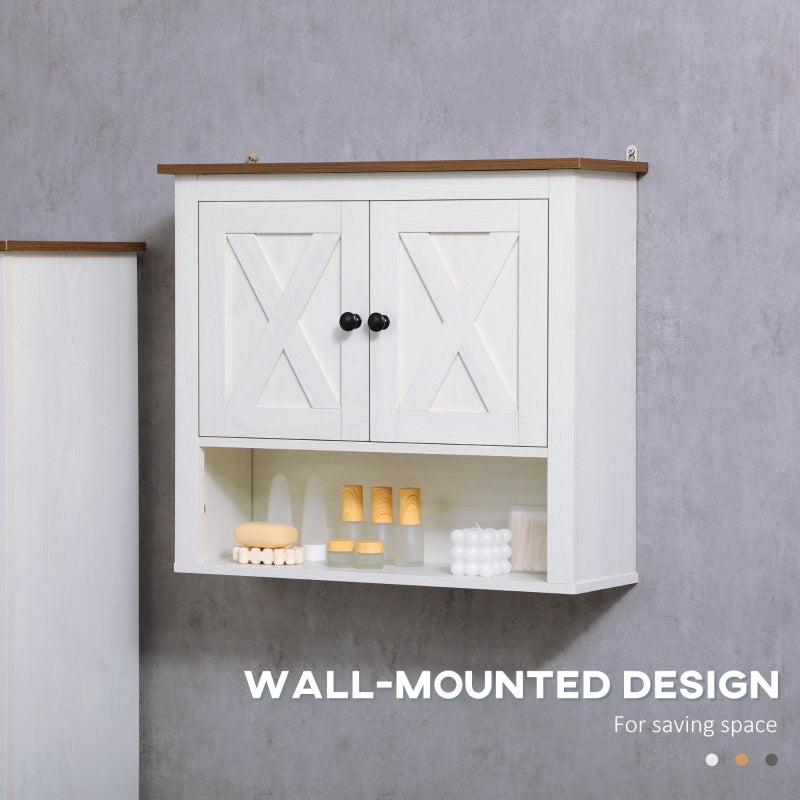 kleankin Farmhouse On-Wall Bathroom Storage Cabinet - White