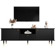 TV Cabinet with Open Compartments, Drawers and Soft-Close Hinges, Lacquered Textured Surface