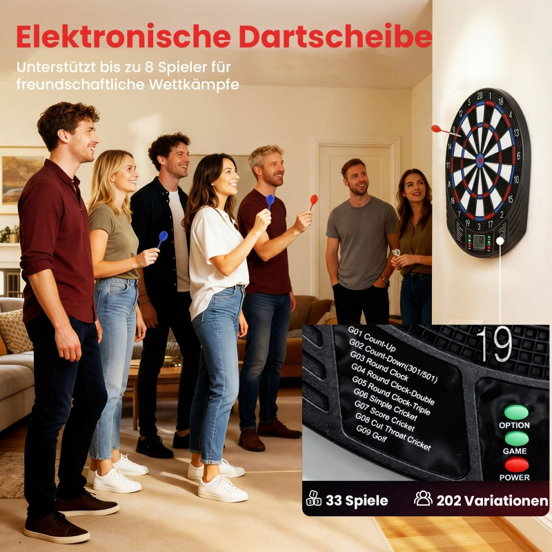 Electronic Dartboard with LCD Display and 6 Dart Sets for 1-8 Players, Multicolored