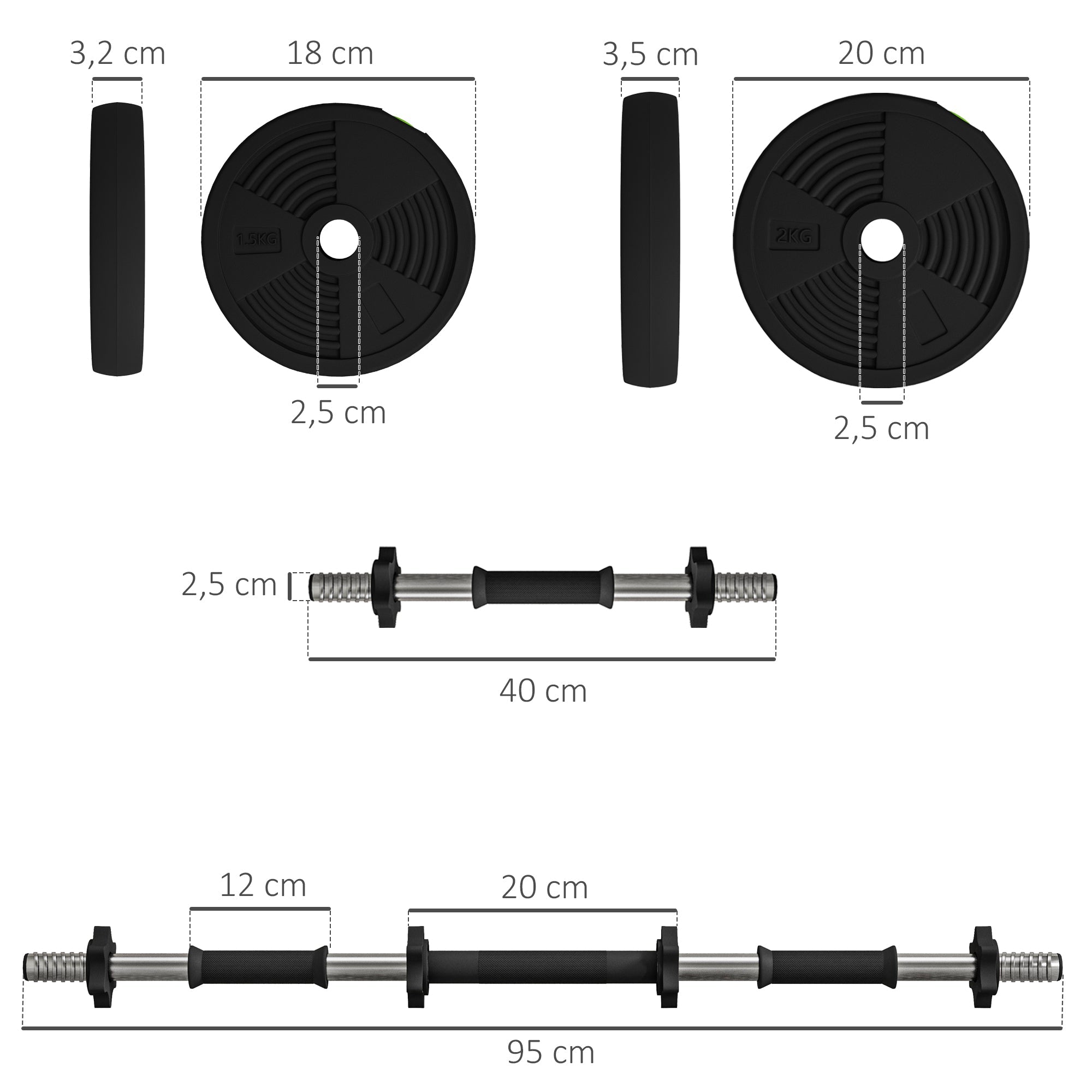 2-in-1 Dumbbell Set, 15 kg Adjustable with 8 Weight Plates, Plastic