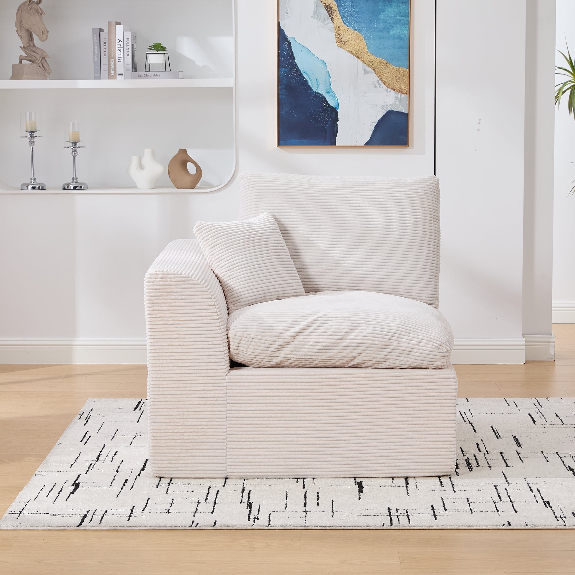 Single Sofa Modern Minimalist Armchair with Cushion - Fabric