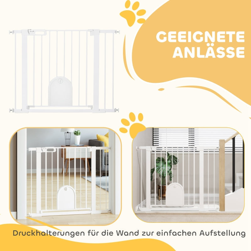Adjustable Pet Gate with Small Door, Steel/Plastic, White
