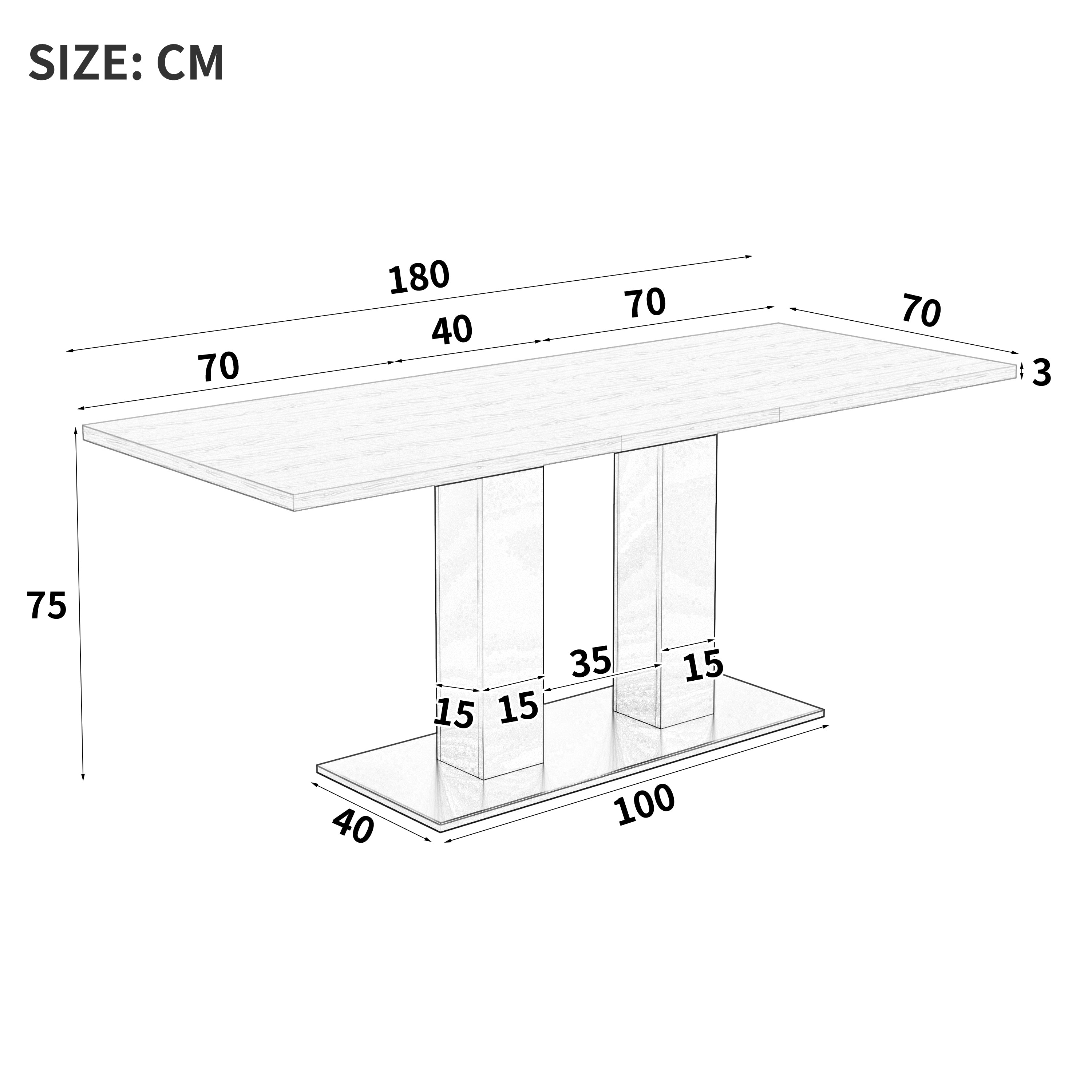 Extendable Dining Table, 140/180x70cm for 6-8 People, Rectangular Thickened Tabletop, White