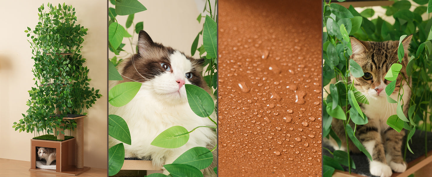 Cat Tree 190cm Tall Tree-Shaped 4 Platforms with Cat Holes Scratch-Resistant MDF