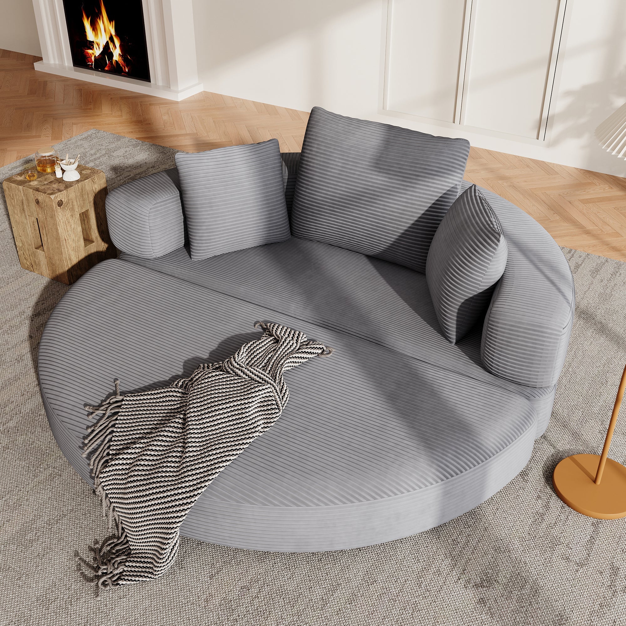 Multifunctional Sofa Bed, Fold-Out Oval Couch (173x176cm), Corduroy