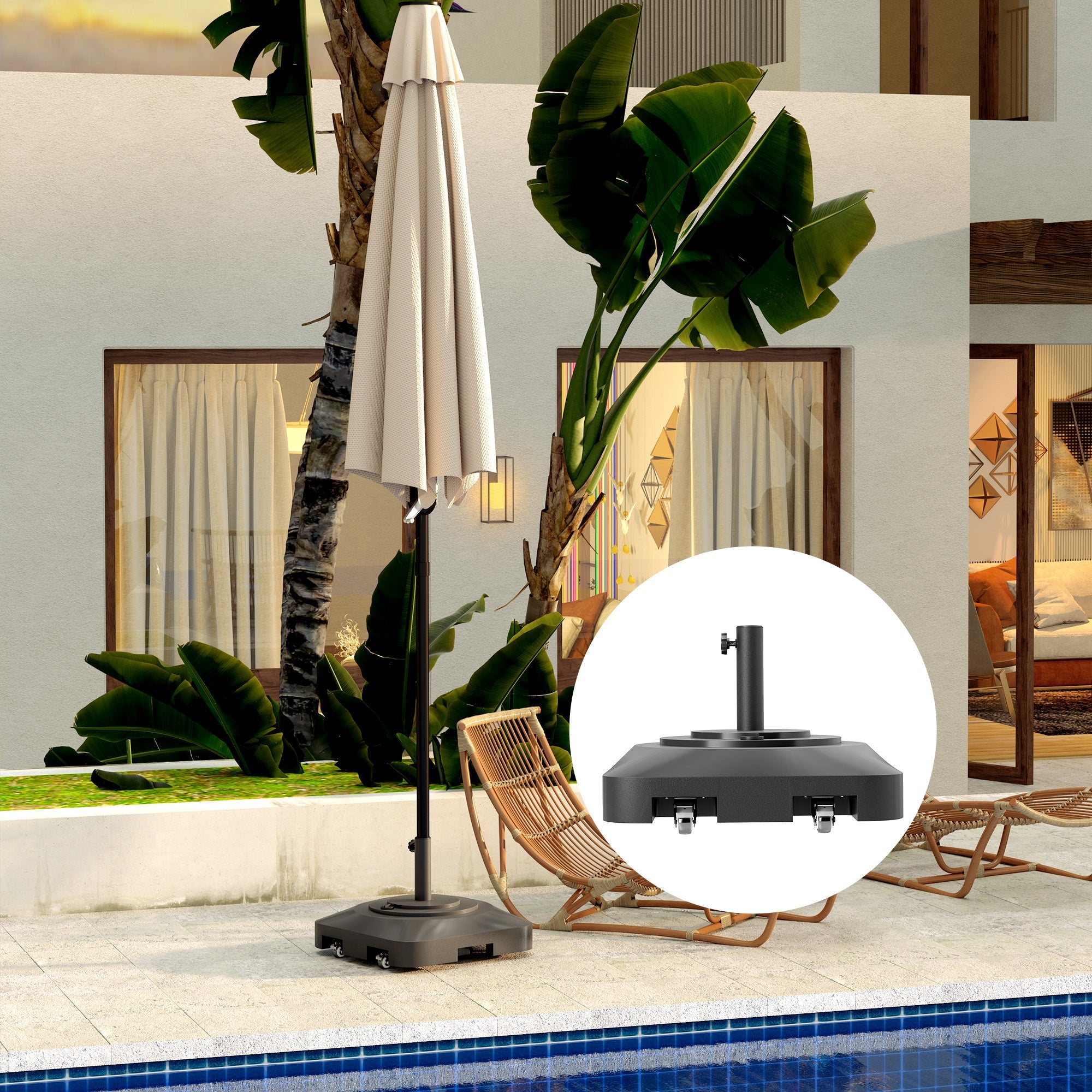 Parasol Base, Fillable 25kg, With Wheels, For Ø38/48 mm, Black