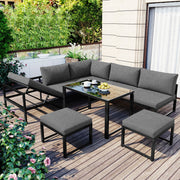 Garden Lounge Chair Set Aluminum 4-Way Reclining Adjustable Backrest with Cushions - Grey