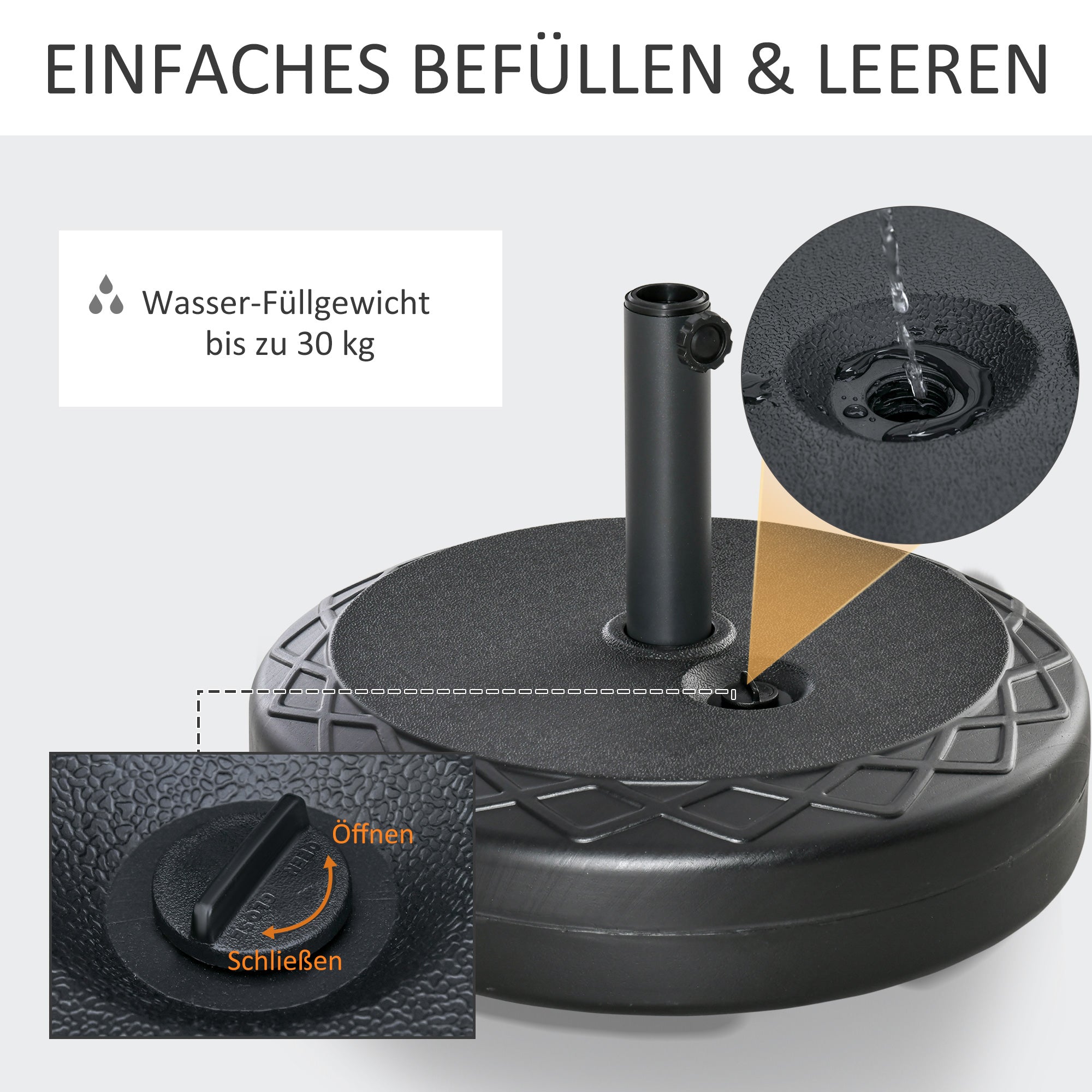 Parasol Base Ø55x38cm Water/Sand Fillable HDPE Black