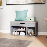 Shoes Cabinet Bench with Hidden Storage and Padded Seat, Grey Wood Grain