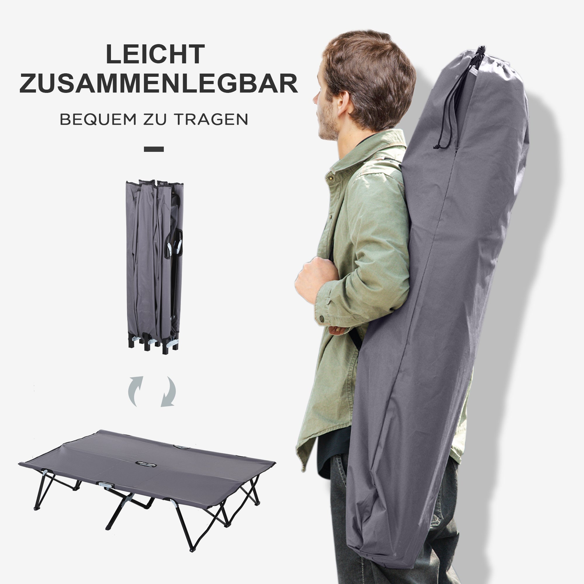 Klappbares Feldbett, 2 Personen, 136 kg, Stahl Oxford Grau