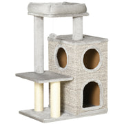 Cat Scratching Post, 2 Cat Caves, Sisal Column, Play Platform, Light Grey