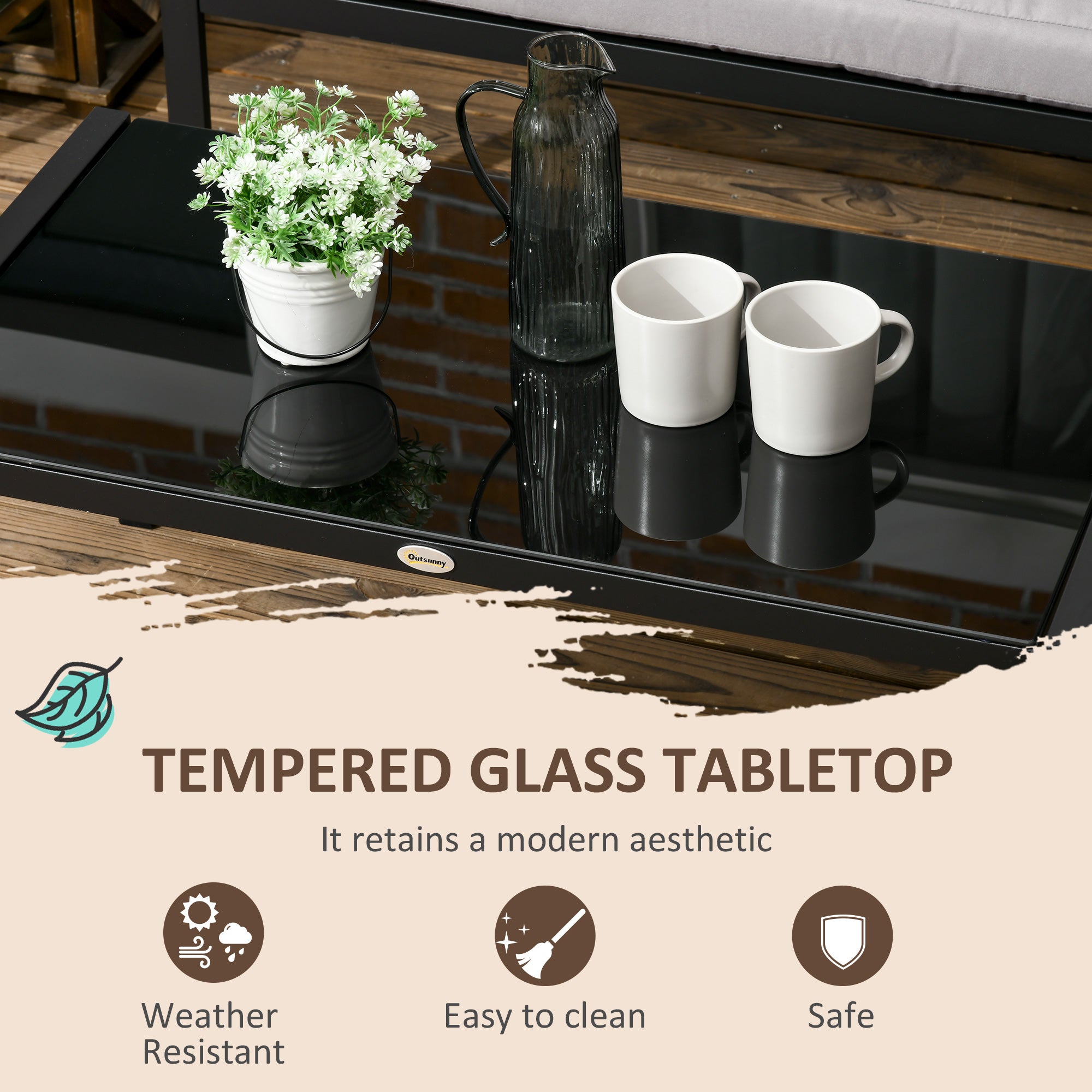 5 Seater Garden Corner Sofa Set 4 Piece Metal with Glass Table Light Grey