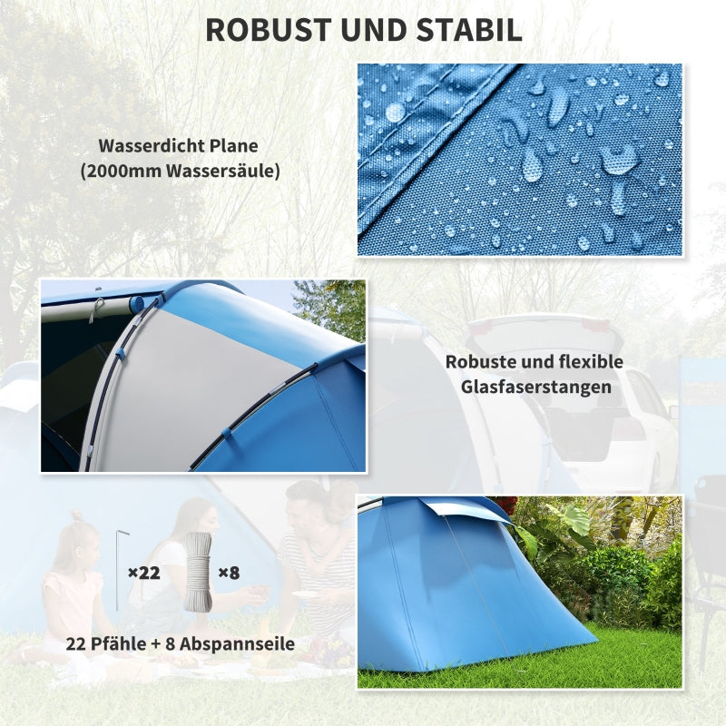 Campingzelt für 4-6 Personen, leicht, stabil, wasserdicht, blau