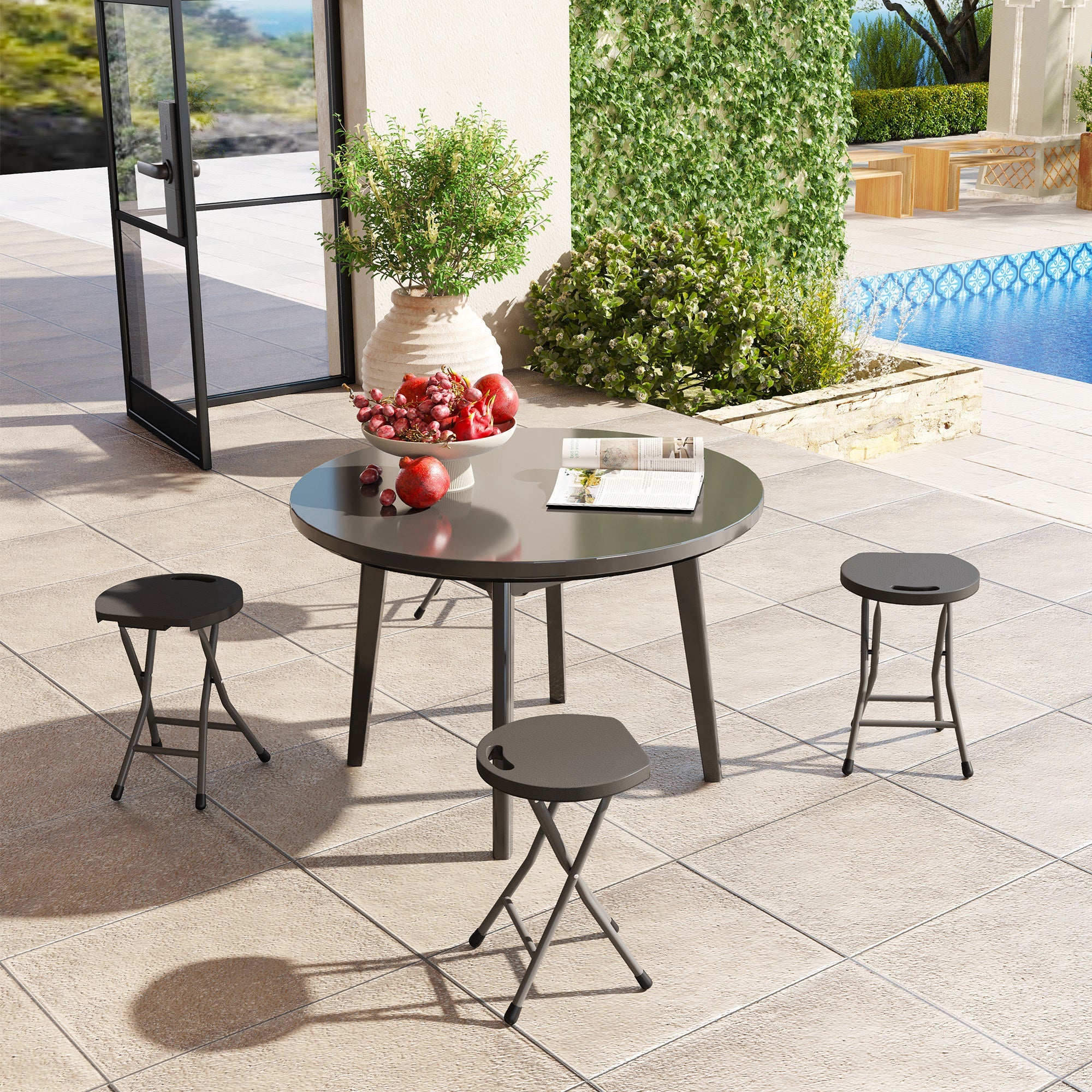Folding Carry Stools, Set of Four, Charcoal Grey