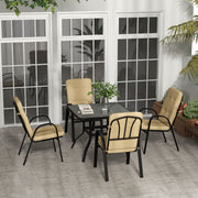 5 Piece Outdoor Square Dining Set with Tempered Glass Table and 4 Cushioned Chairs, Beige