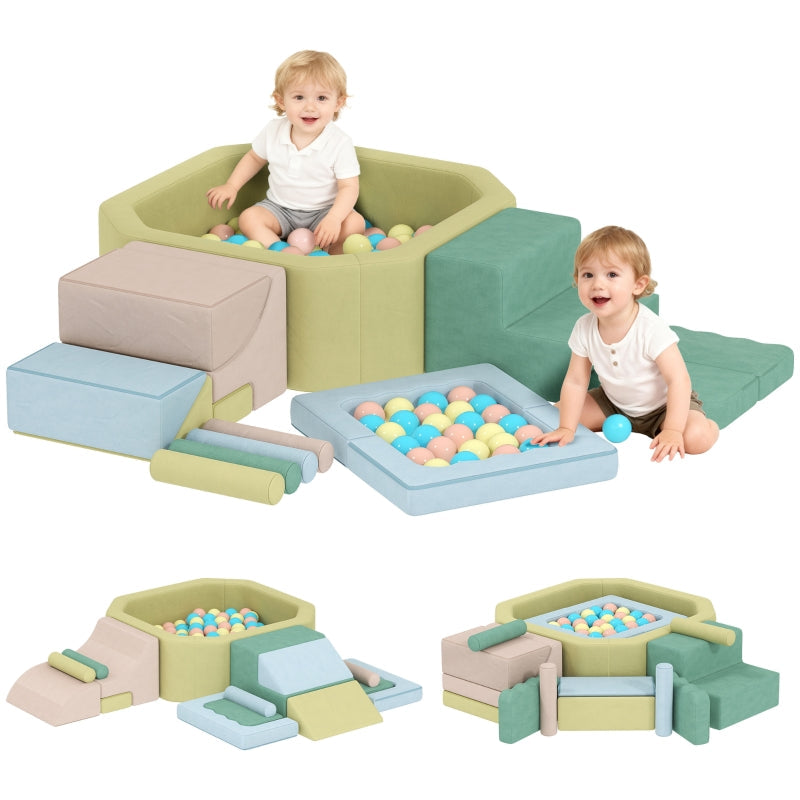 Soft Building Block Set with Ball Pit and 200 Plastic Balls, Indoor Foam, Colorful