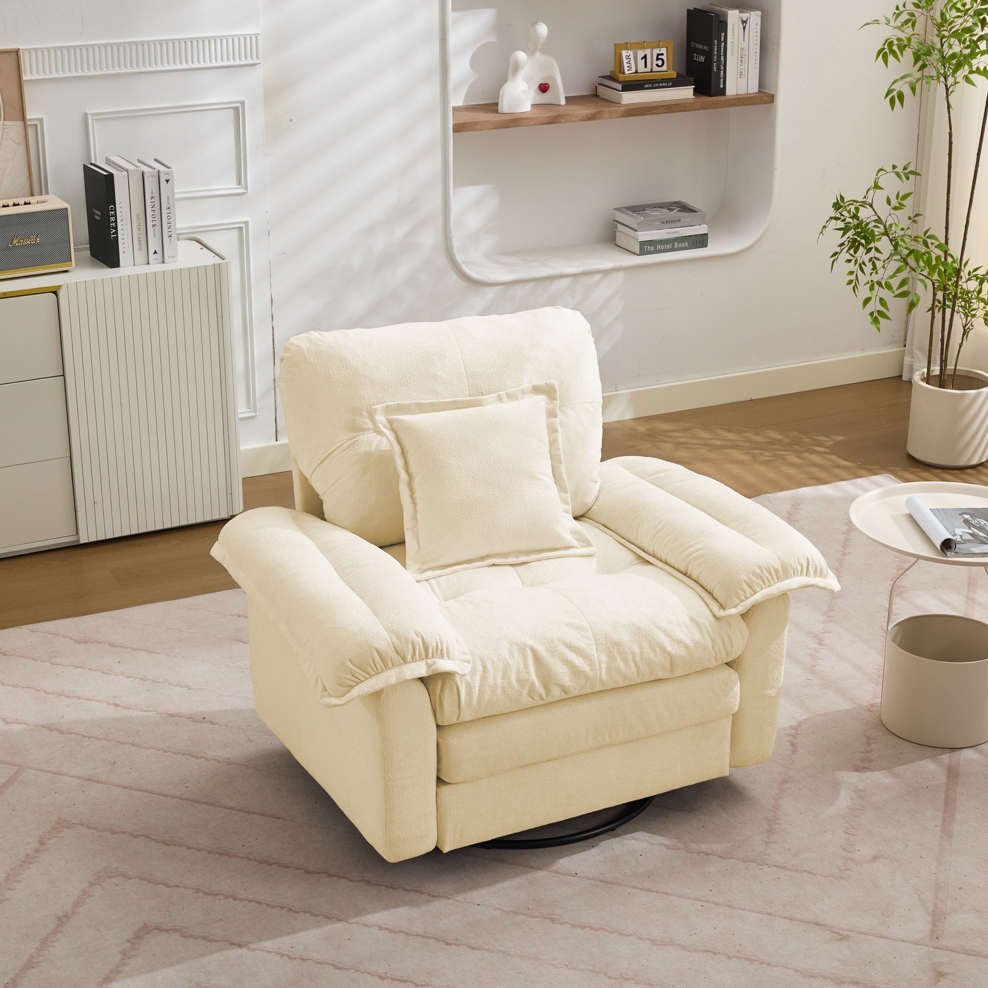 Swivel Armchair Oversized 360° Accent with Support Cushion - Chenille