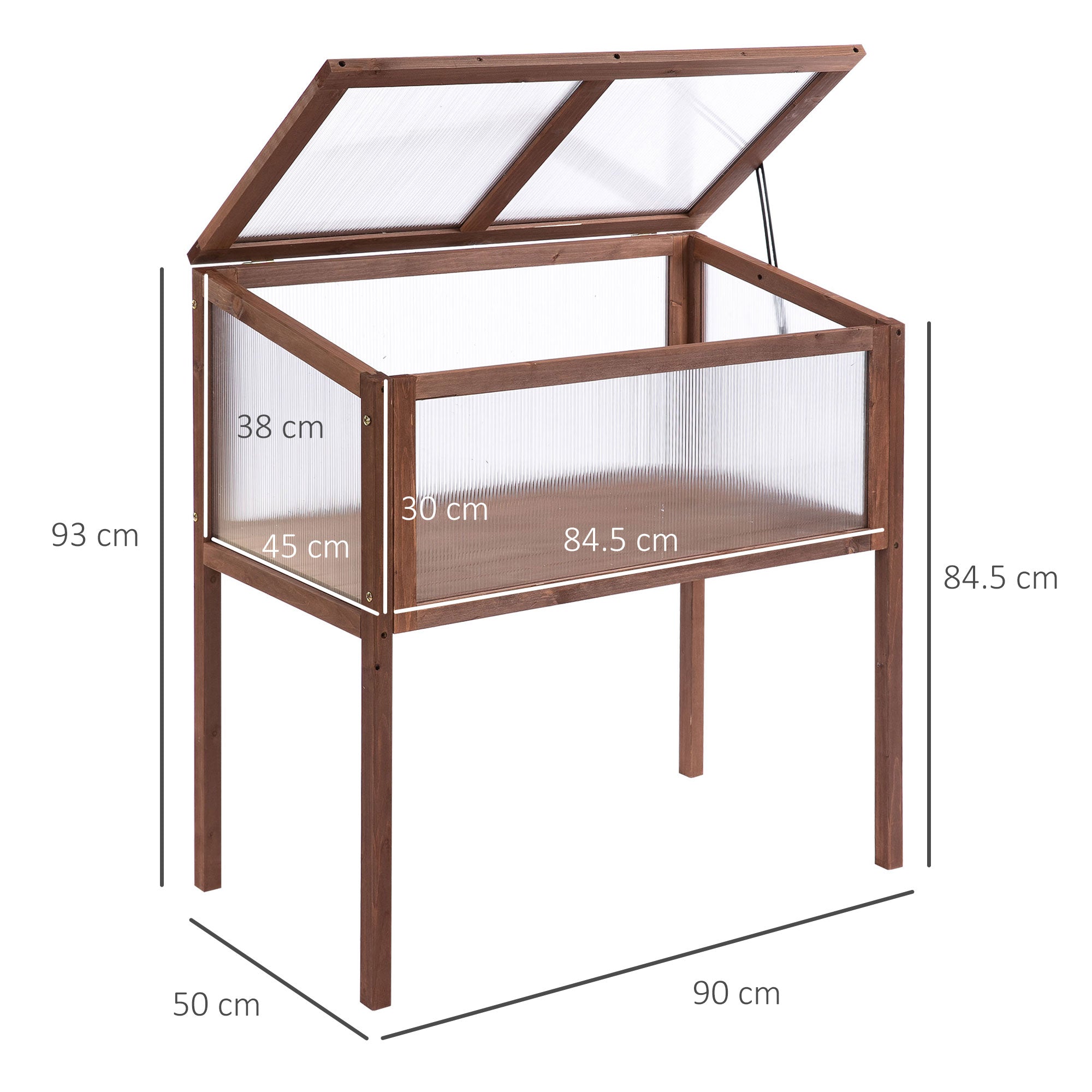 Raised Bed Cold Frame Planter, 90 x 50 x 93 cm, Fir Wood & PC Board, Brown