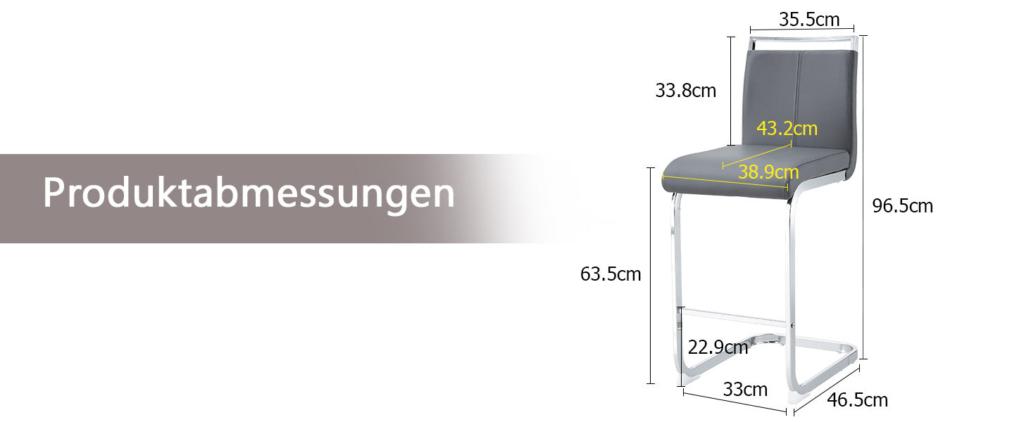 Bar Stools, Nordic Style, Set of 2 (Grey PU)