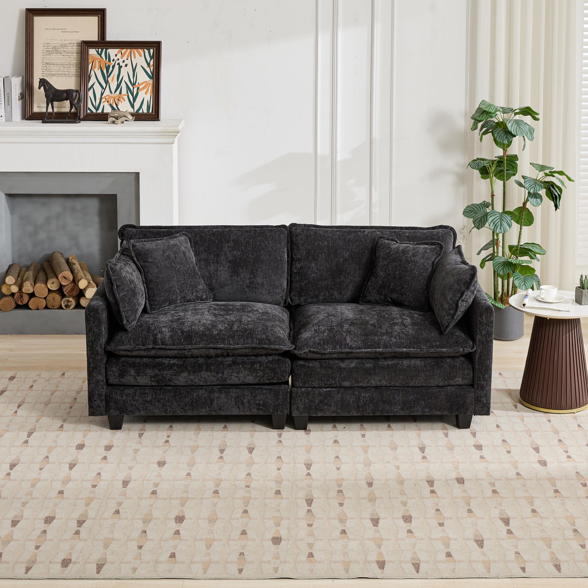 Cloud Sofa Loveseat, Modern Sectional Couch with Double Layer Cushions, Black Chenille Fabric