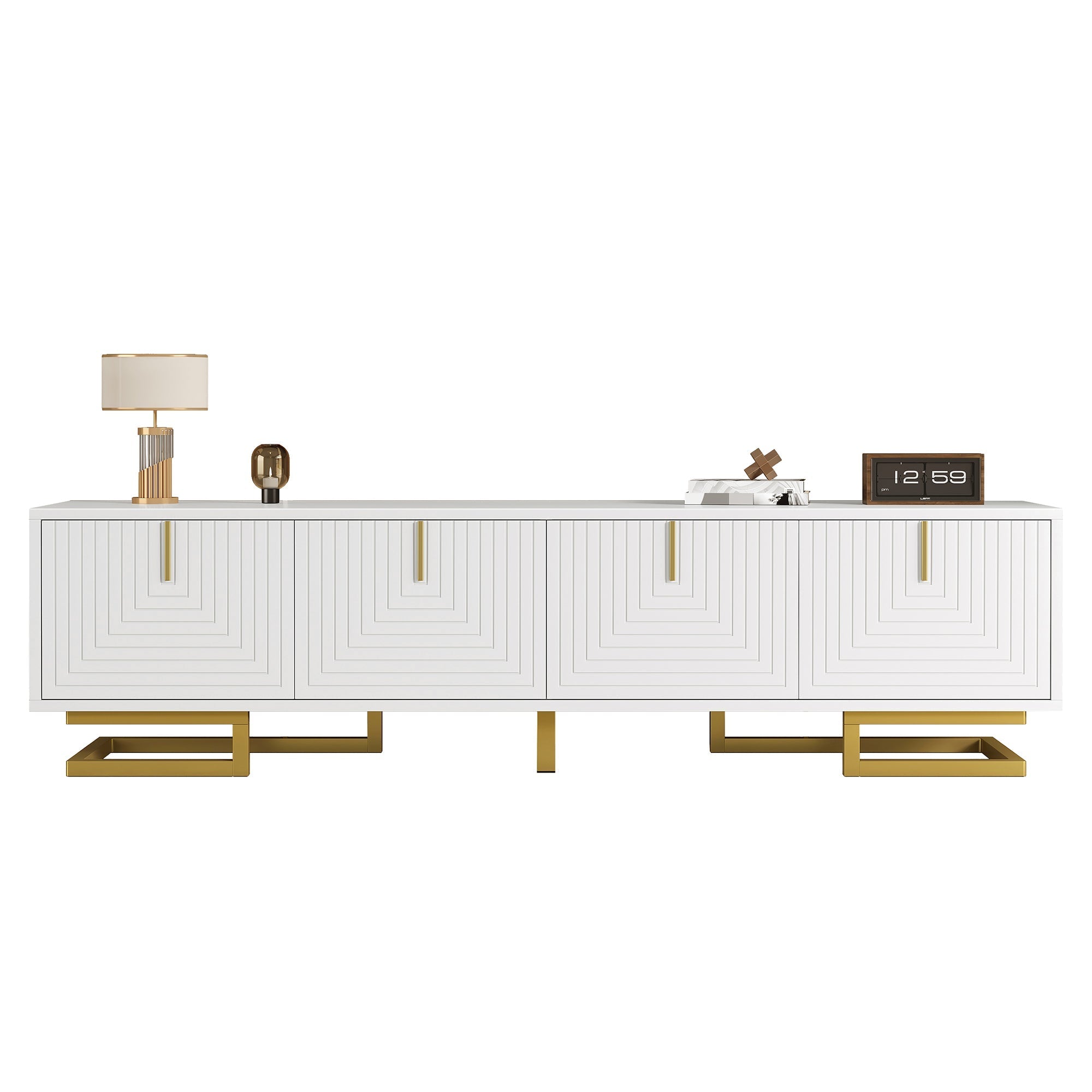 TV Cabinet, TV Stand with Textured Doors, Golden Handles and Golden Legs