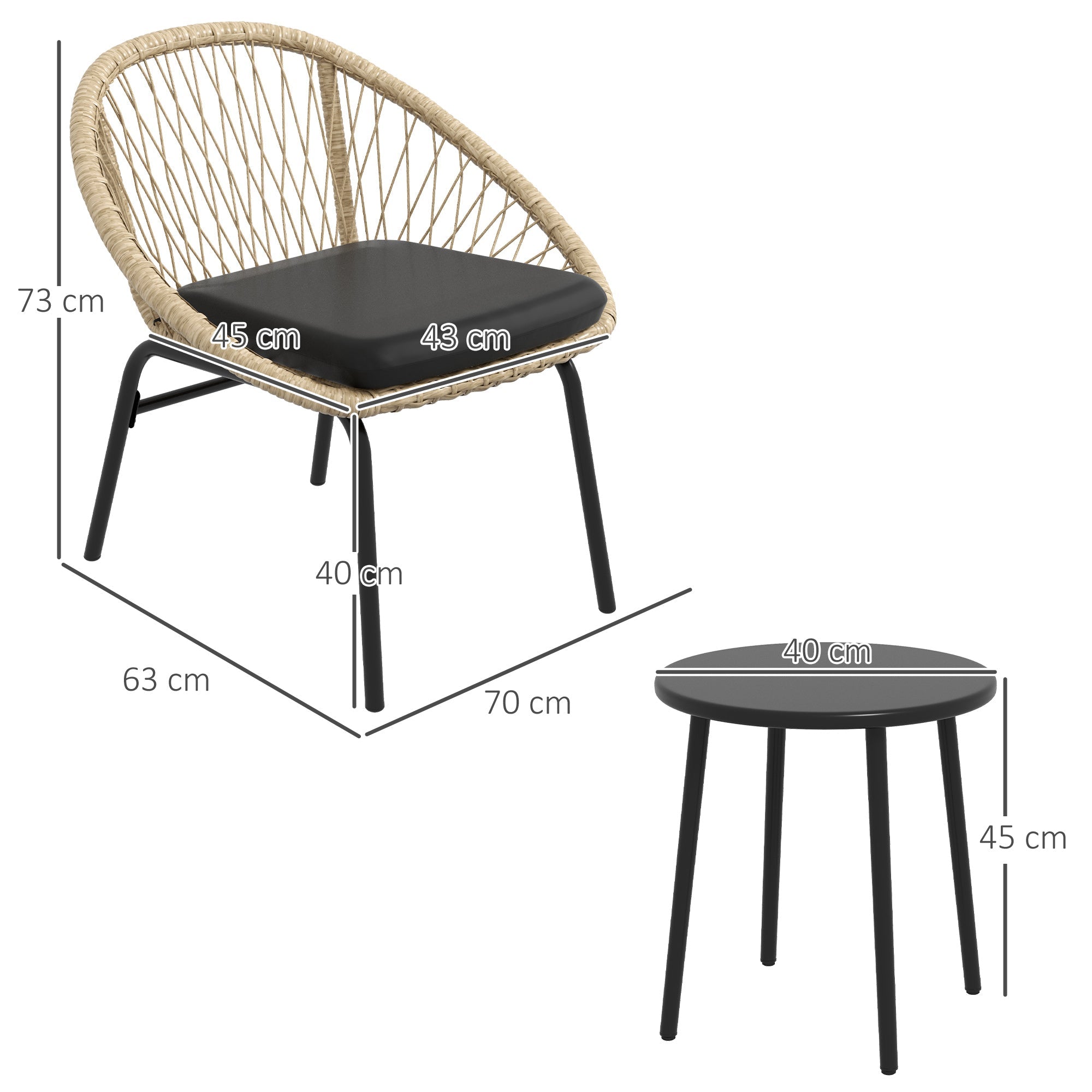 3-piece Rattan Garden Furniture Set with Coffee Table & 2 Chairs, Weatherproof, Yellow Polyester