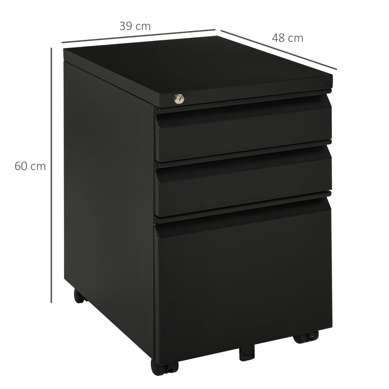 3 Drawer Filing Cabinet Mobile Anti-tilt for A4 Legal Letter Metal Black