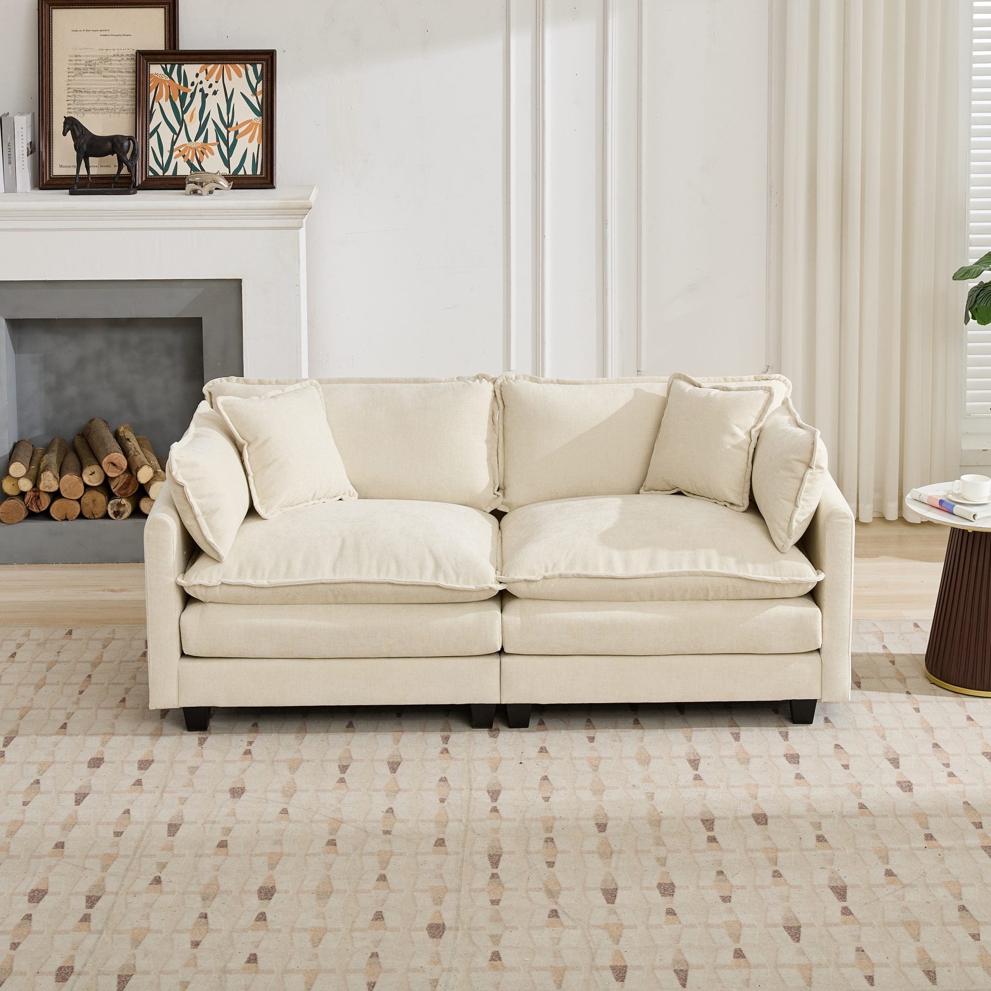 Cloud Sofa Loveseat, Modern Sectional Couch with Double Layer Cushions, Beige Chenille Fabric
