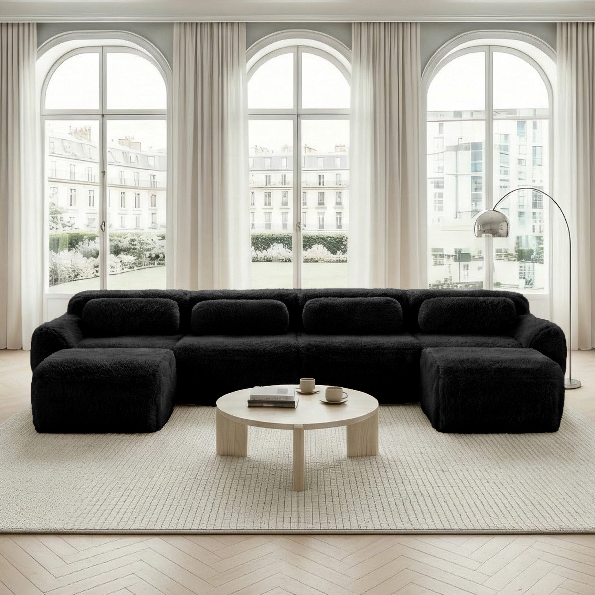 U-shaped Modular Sofa Freely Combinable No Assembly - Plush Black