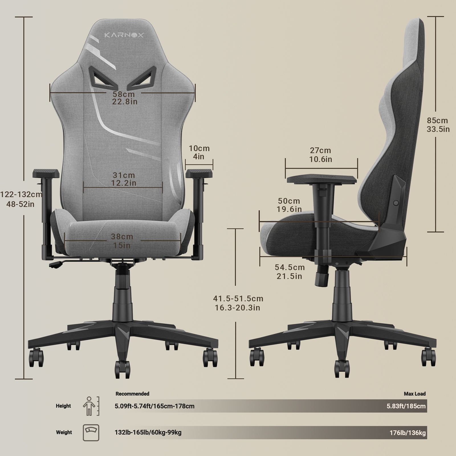 KORNOX Gaming Chair, High Back Swivel Ergonomic Support, Silver Gray Fabric