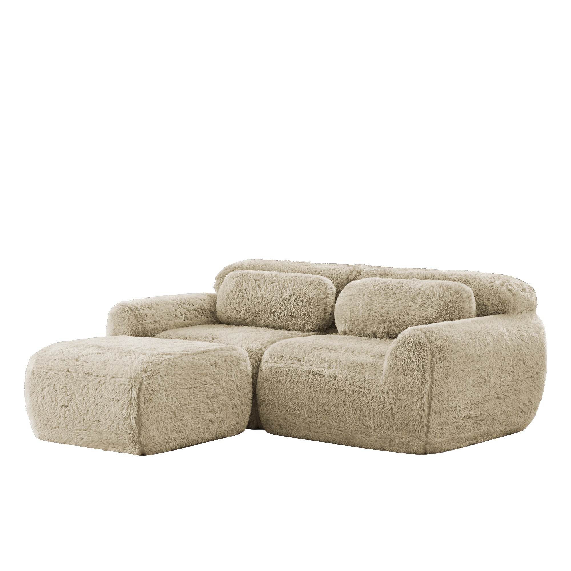 L-shaped Sofa Modular 2-Seater Plush Fabric No Assembly - Light Khaki