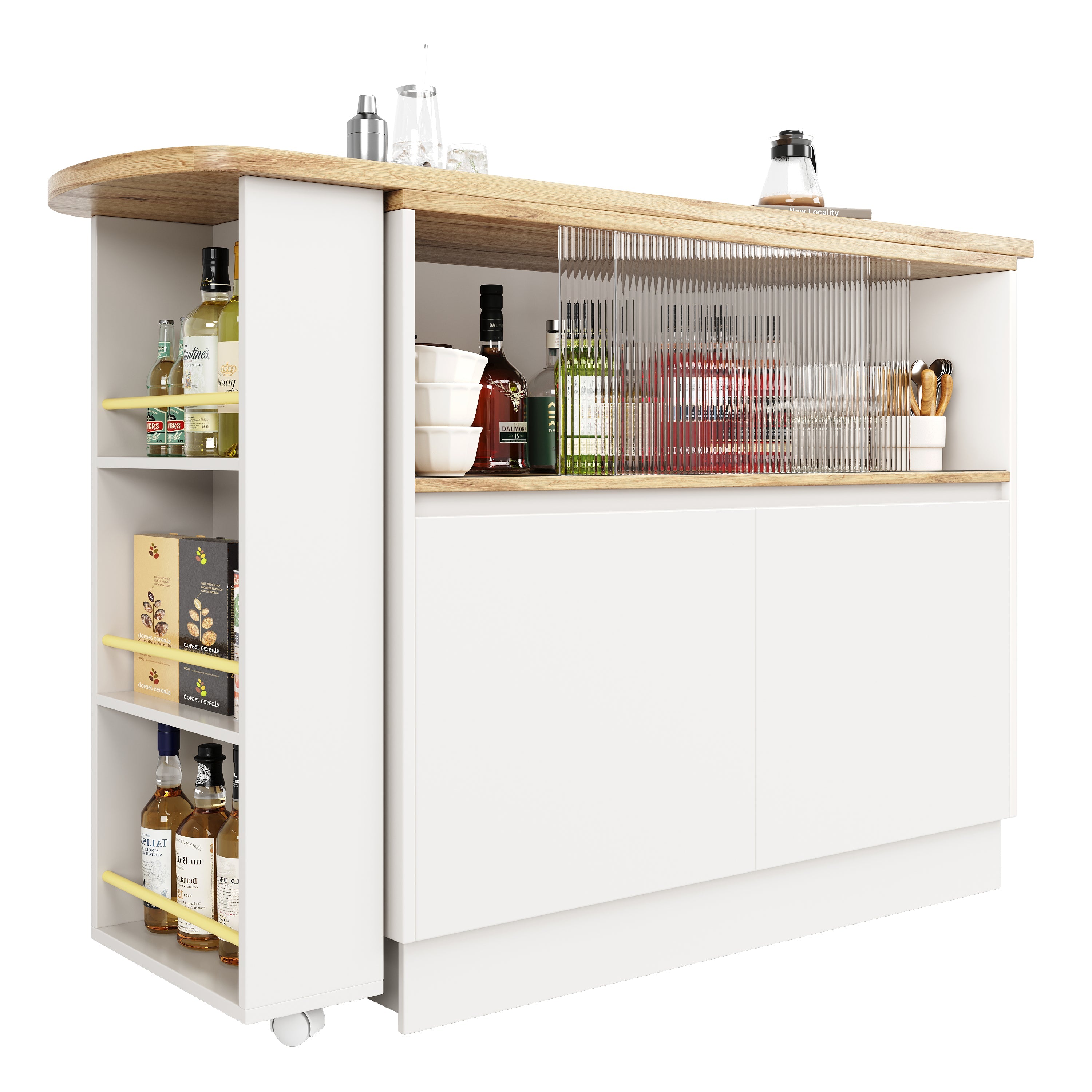 Dining Bar 360° Rotating Multifunctional Sideboard Shelves & Glass
