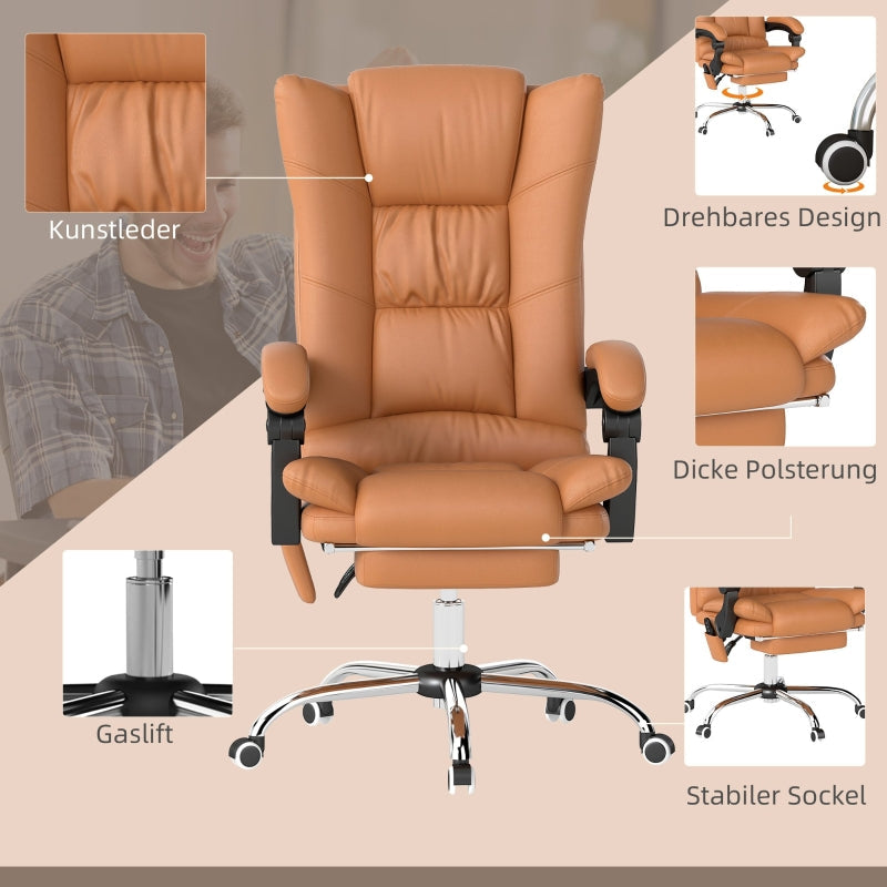 Vinsetto Office Chair, Massage Heating Swivel Reclining, Light Brown