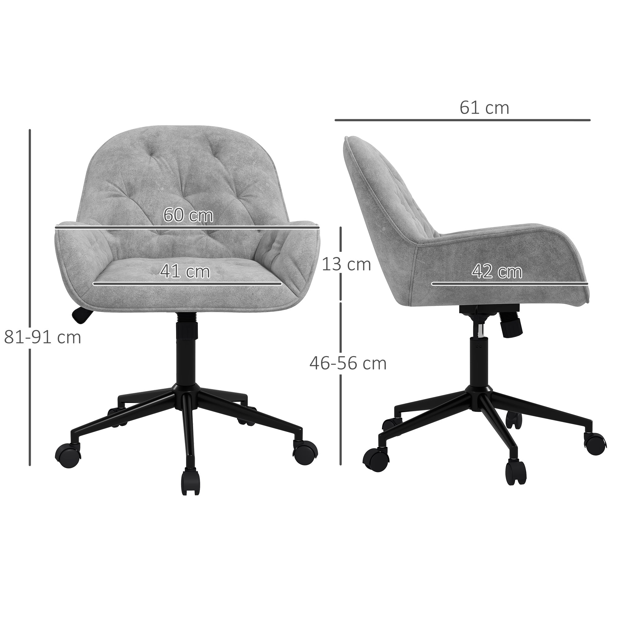 Vinsetto Swivel Chair, Height-Adjustable Ergonomic, Light Grey Velvet
