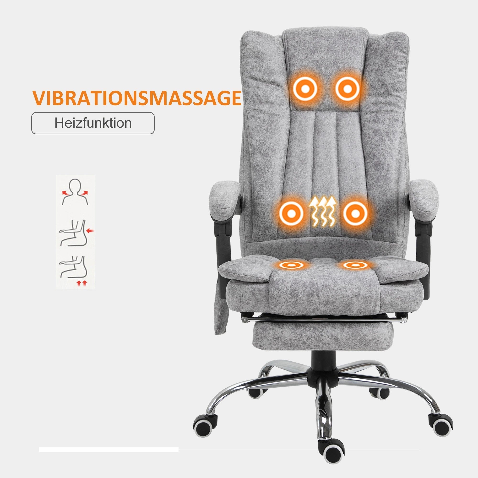 Vinsetto Massage Office Chair with Heat, Reclining, Footrest, Grey