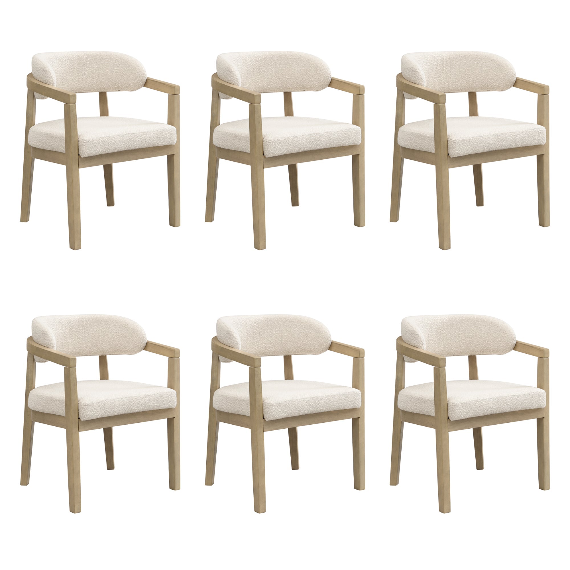 Solid Wood Dining Chairs Set of 6, Modern Style for Living Room and Cafe, Natural Bouclé