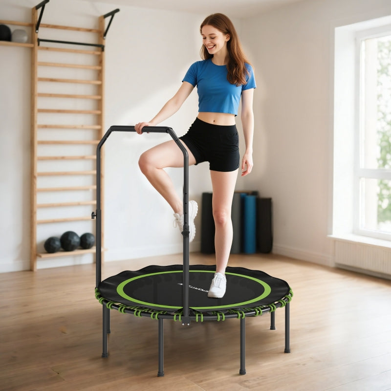 Fitness Trampoline, Adjustable Handrail Indoor/Outdoor Sports, Steel/Plastic Green