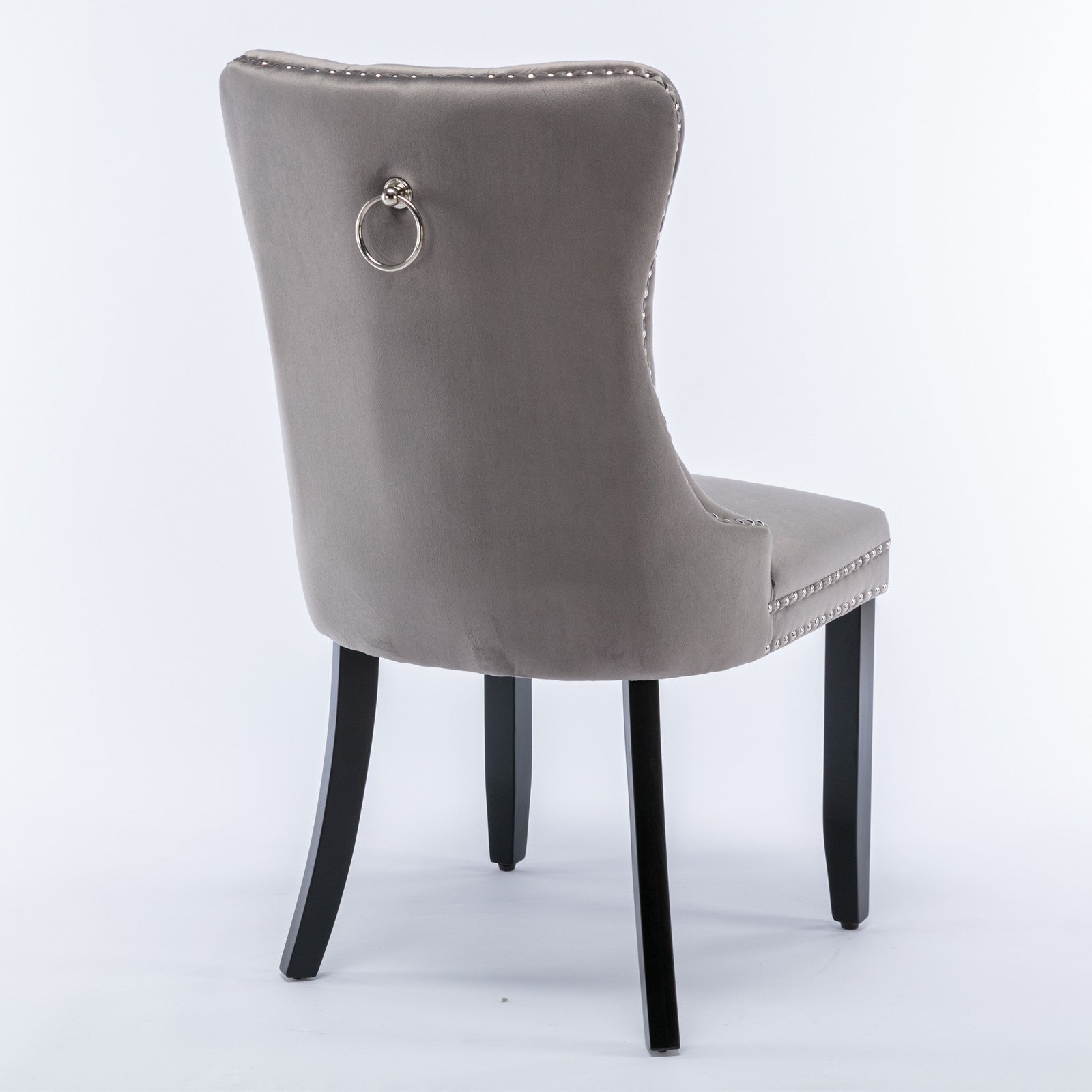 Nikki Collection Dining Chair Set 2-Pcs Tufted Upholstered Solid Wood Legs Grey Velvet