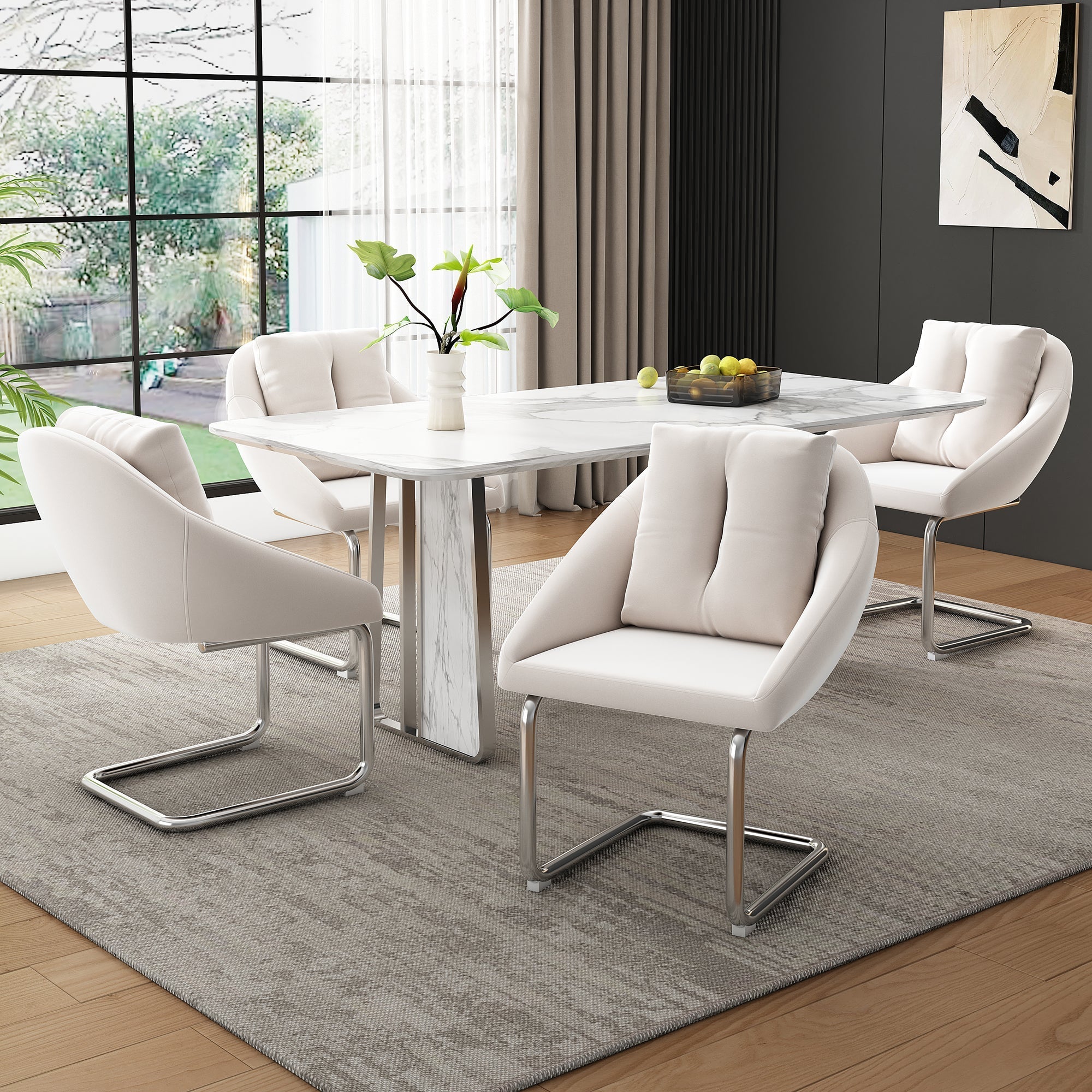 Velvet Dining Chair Set of 6, Luxurious Swivel Design with Cushions and Curved Legs, Beige Samt