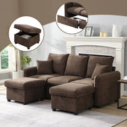 Multifunctional Corner Sofa, U-Shaped Three-Seater, Storage, Drawers & Ottoman, Sleeping Function, Chenille