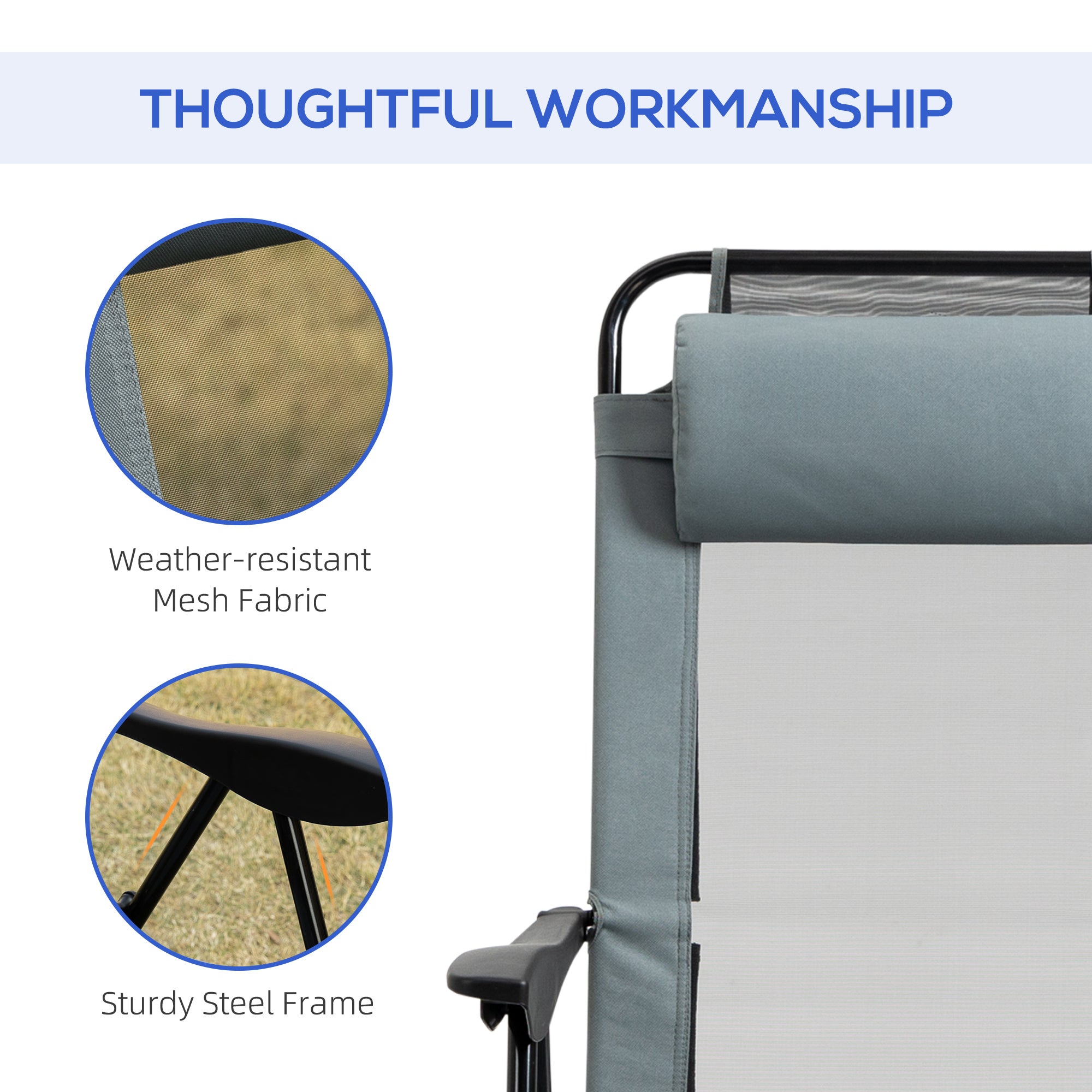 Set of 2 Portable Folding Recliner Adjustable Backrest, Grey