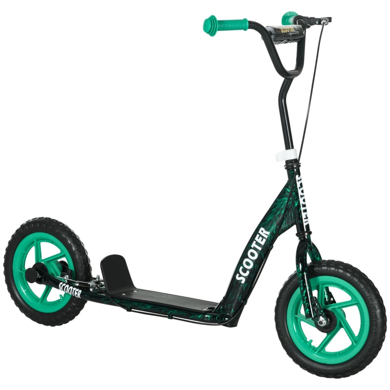 Children's Kick Scooter with Height-Adjustable Handlebar, Brake and Stand, Green Steel