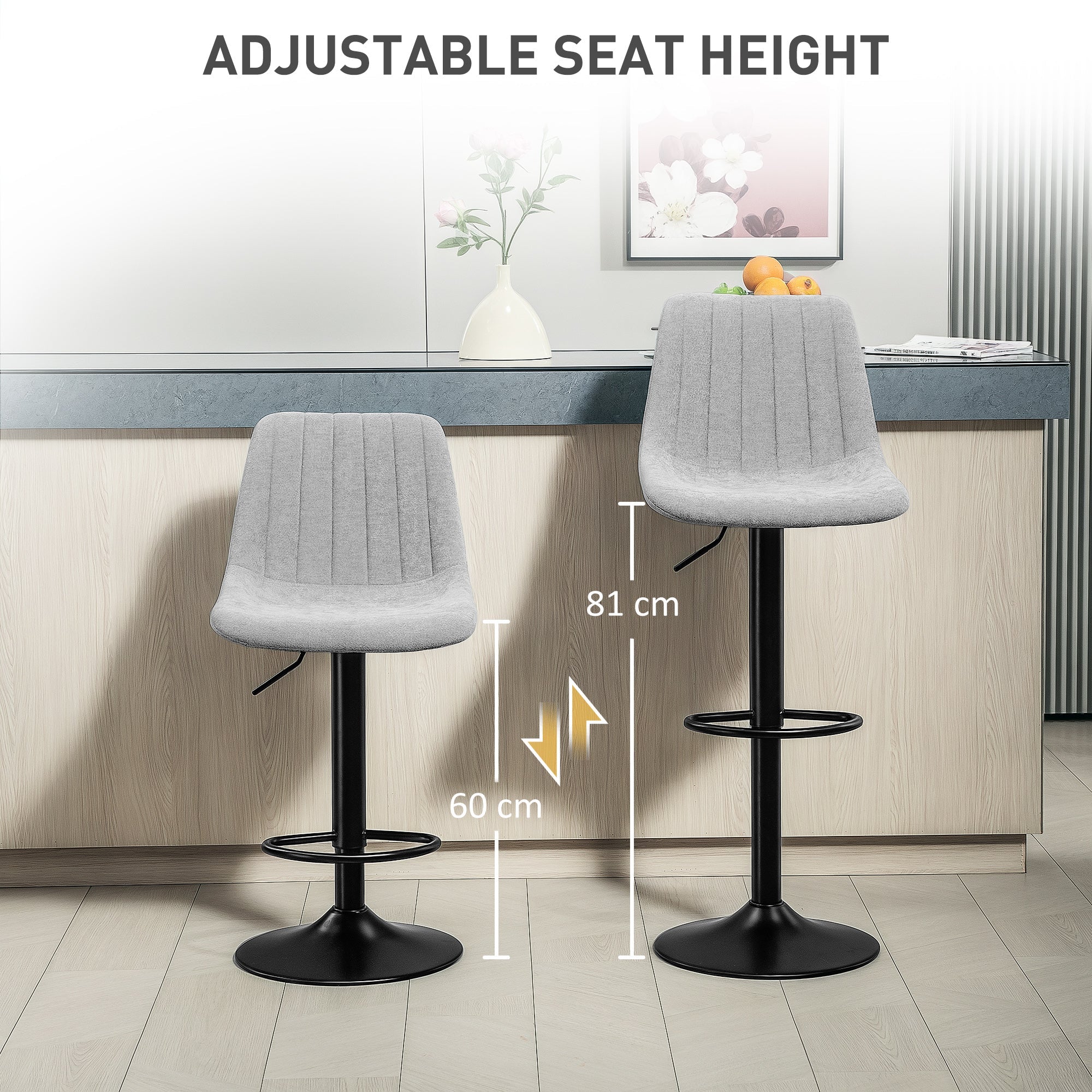 Tub Bat Stools (Set of Two) Chenille-Feel, Grey