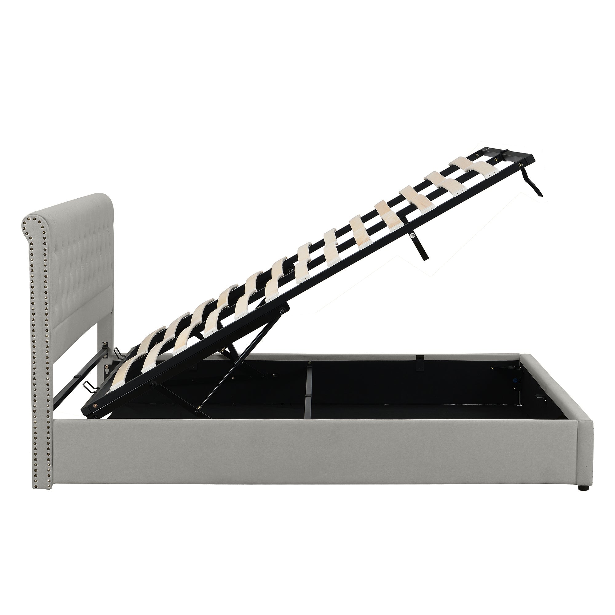 Upholstered Bed 140x200cm Hydraulic Storage Studded - Cotton-Linen