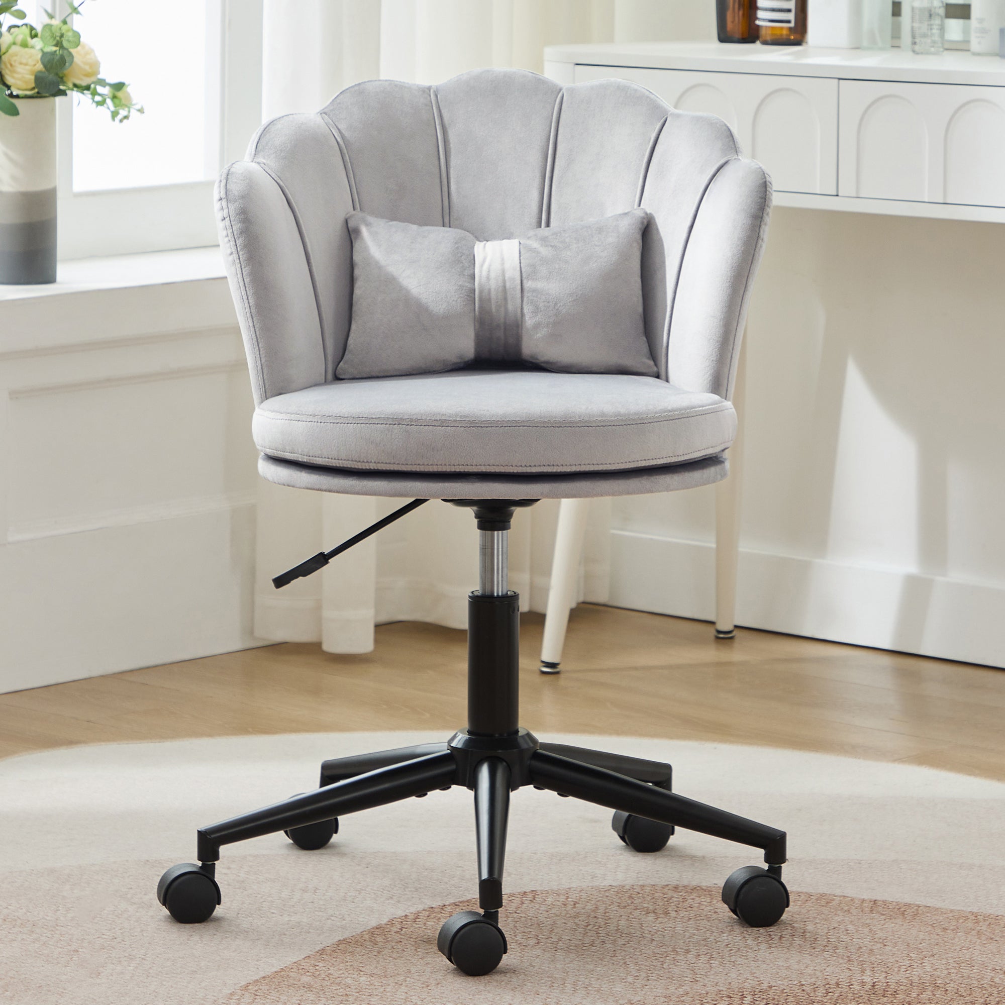 Dressing/Office Chair, Petal Backrest Butterfly Lumbar Cushion Height Adjustable, Soft Seat Cushion