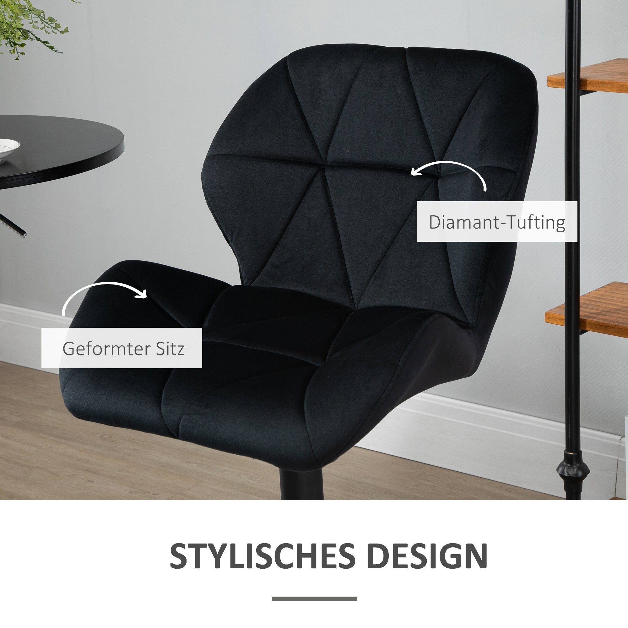 Bar Stools, Swivel Height-Adjustable with Backrest, Velvet Black