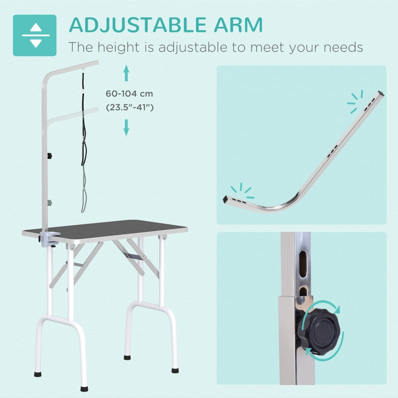 Dog Grooming Table 32" Foldable Adjustable Fixed Arm, Black